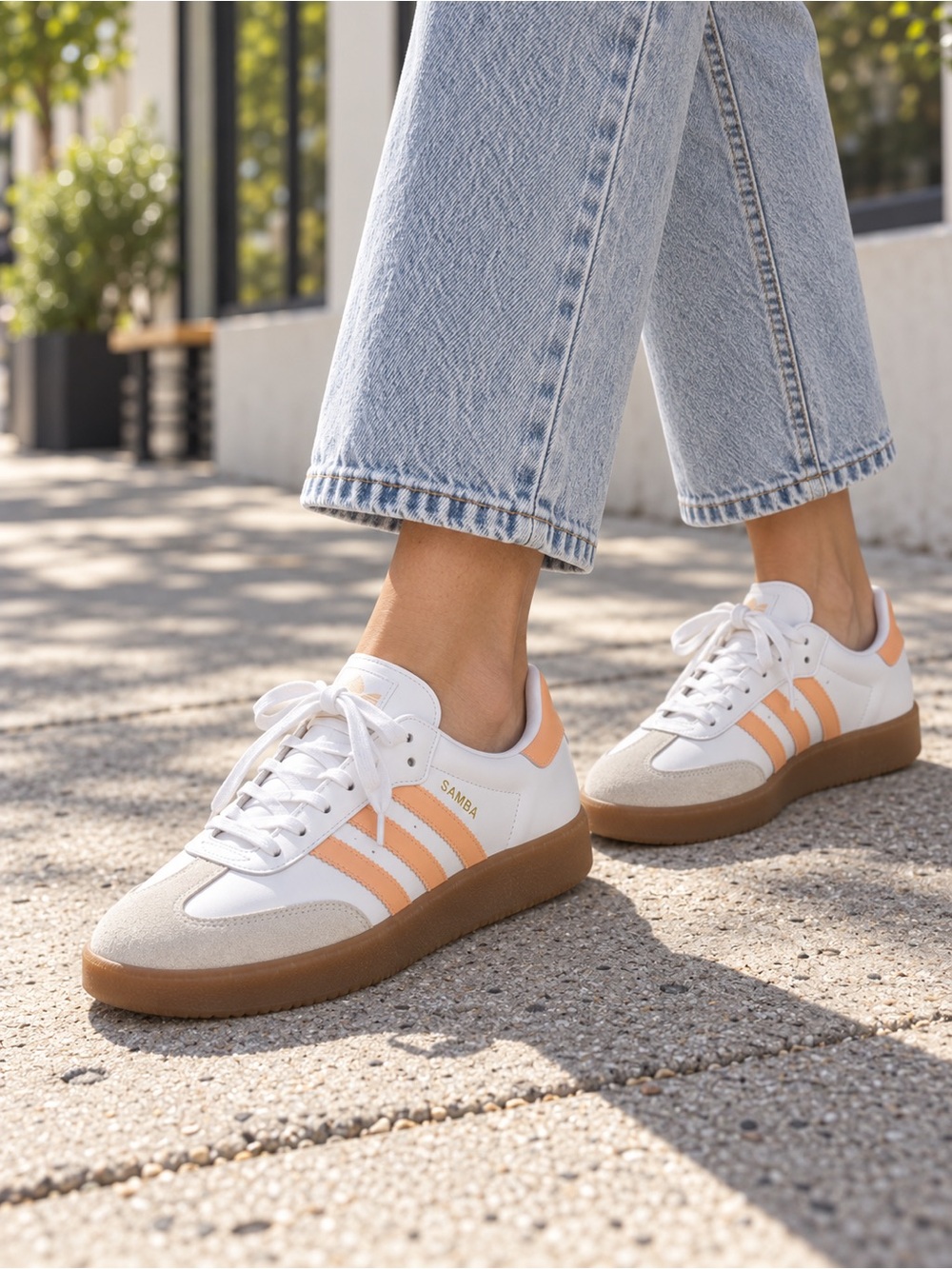 Adidas Sambae J Sneakers | White & Peach Orange | Youth 6.5 / Women’s 7.5